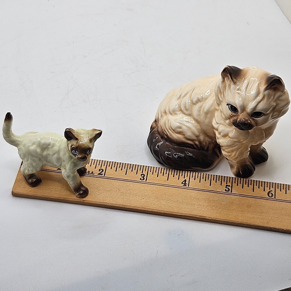 Vintage Siamese Cat Figurines Set Ceramic Porcelain Blue Eyes Japan style - Picture 10 of 10